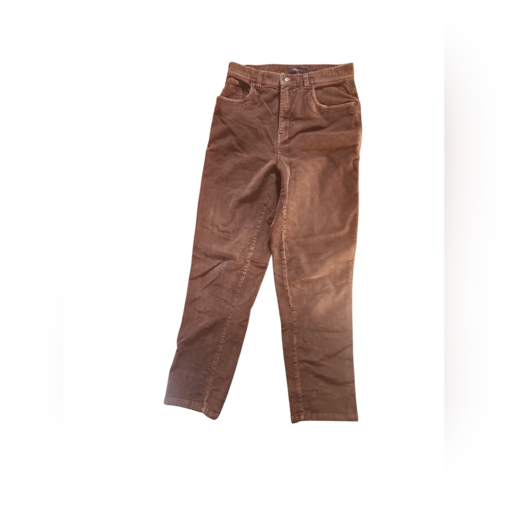 Vintage Bill Blass Pants Women 10 Brown Corduroy Stretch Tapered Leg High Rise
